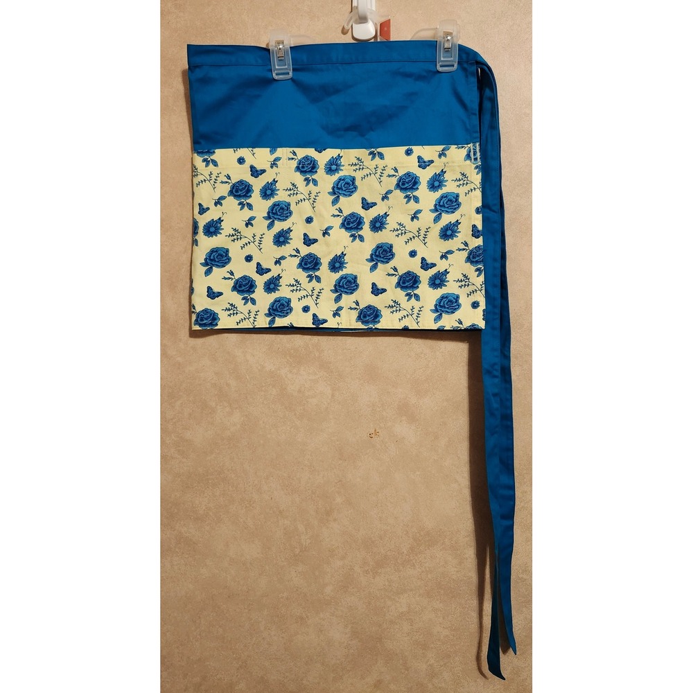 Disney Tinker Bell Tinks Garden Half Apron Blue Floral Rose Butterfly Waist Tie